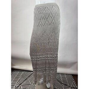 Chicos Silver Crochet Maxi Skirt Size 2 Polyester & Rayon Blend